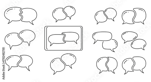 Conceptual hand-drawn speech bubbles shown merging, connecting, and breaking apart to illustrate dialogue and communication dynamics.
