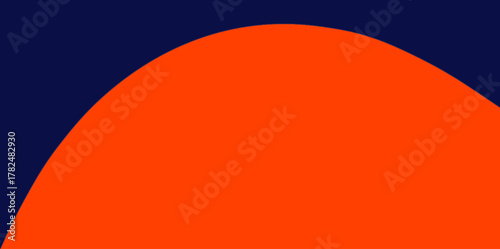 Wide Soft Arch Orange and Navy Blue Vector Illustration Background. Smooth, wide, and low arch of bright orange rising from the bottom against the deep navy blue backdrop.