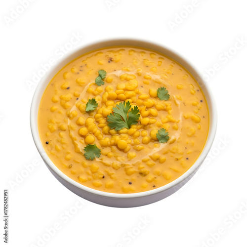 Yellow dal curry or lentil soup, healthy indian food, isolated on transparent background