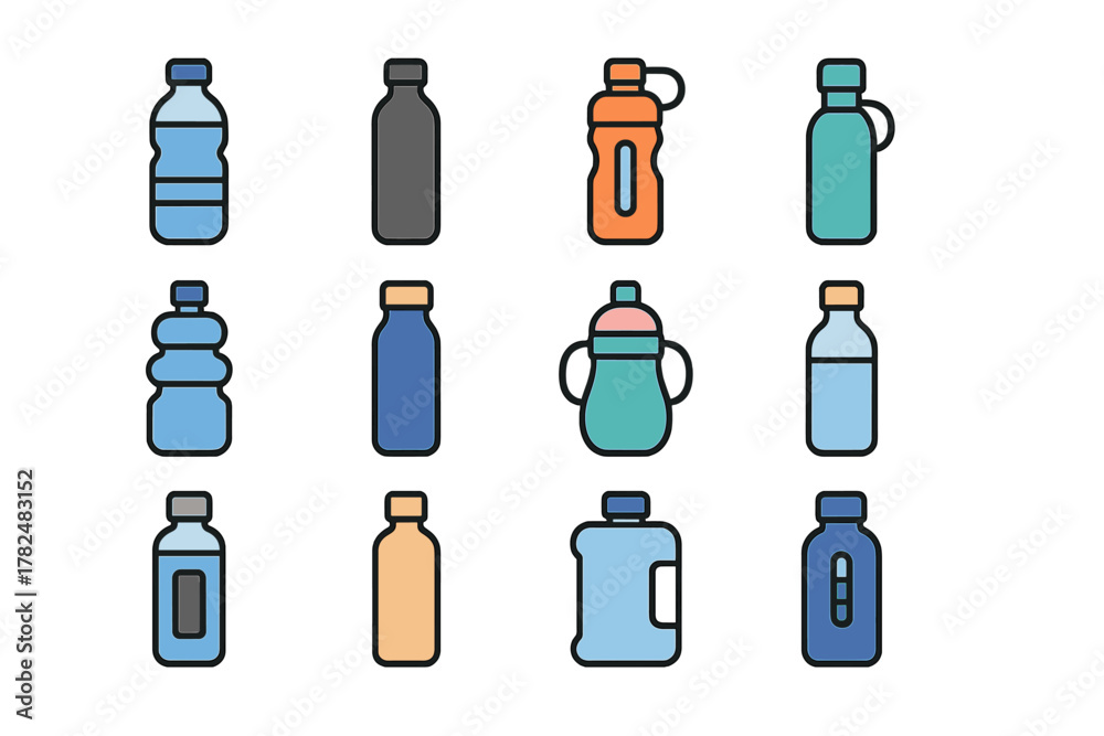 Fototapeta premium Water Bottles Variety Icon Set