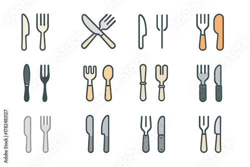 Knife and Fork Icons Set