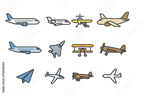 Airplane Icons Set in Various Styles