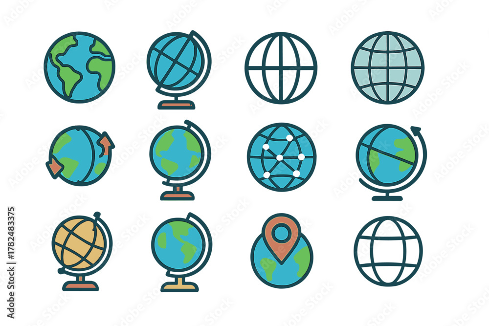 Fototapeta premium globe icons set, various Earth representations