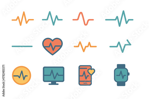 Heart Rate and Heartbeat Line Icons Set