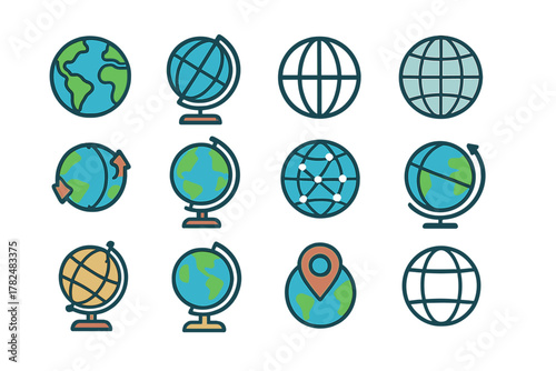 globe icons set, various Earth representations