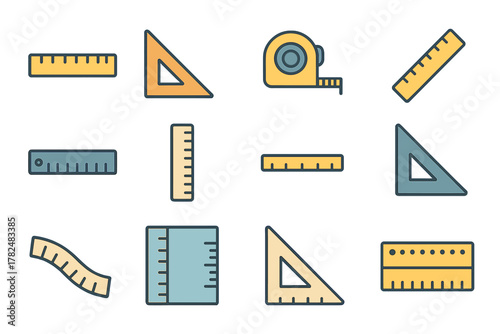 Measurement tools flat icons set