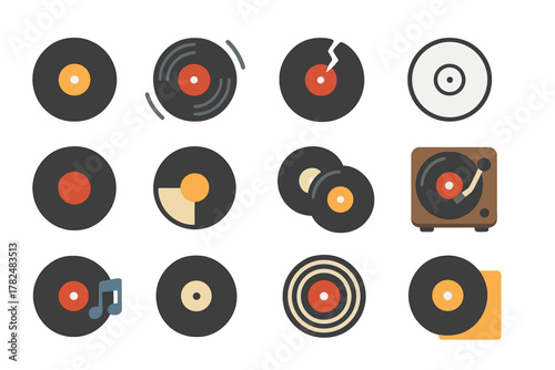 Vinyl Records Flat Design Icons Set