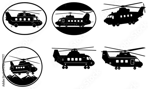 Dynamic helicopter fleet ready for action: Powerful aviation transport for emergency rescue and military operations, showcasing strength and readiness