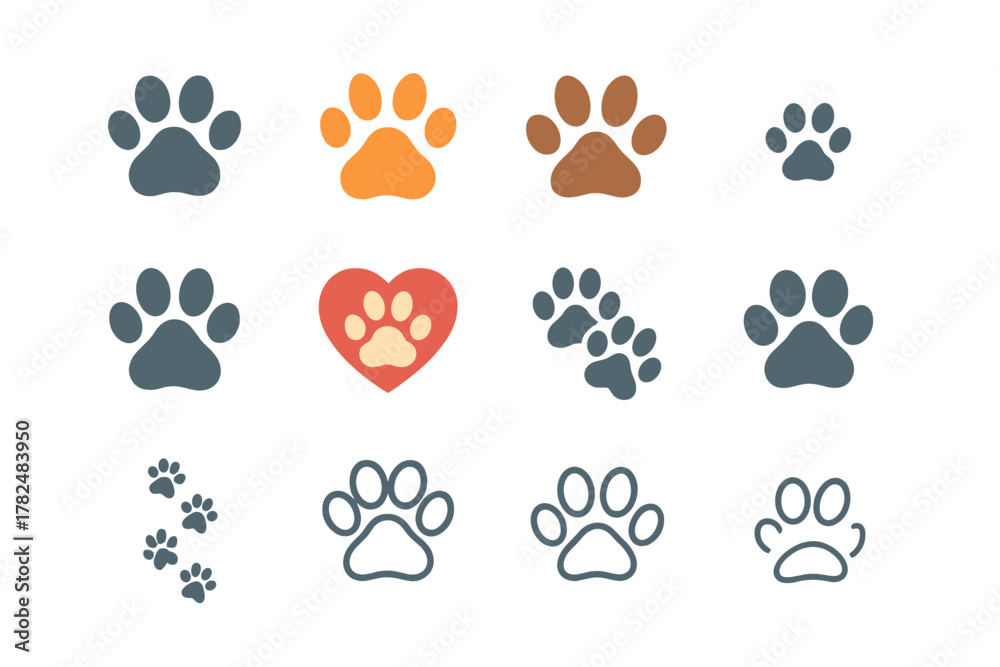 Fototapeta premium Paw Print Collection Grid Illustration