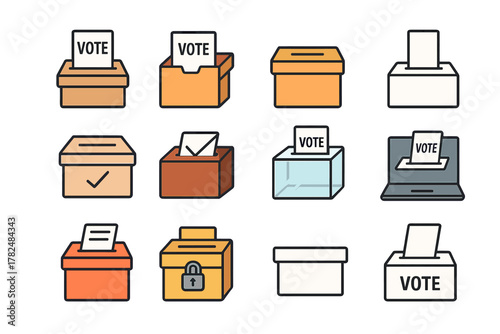 Voting Ballot Box Icon Set