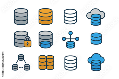 databases icons collection in flat style