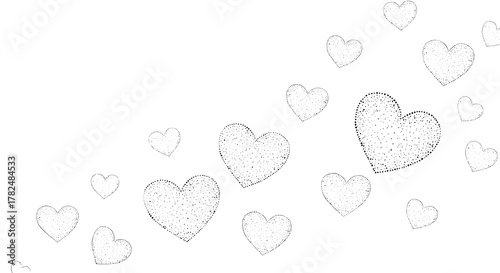 Romantic background with multiple hearts formed by tiny dots, using a stipple effect for a gentle, textured illustration.