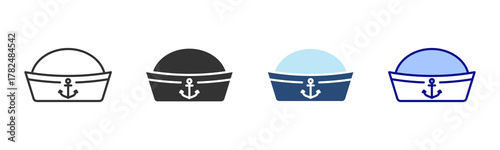 Sailor Cap Icon Set. Designed In Multi Style