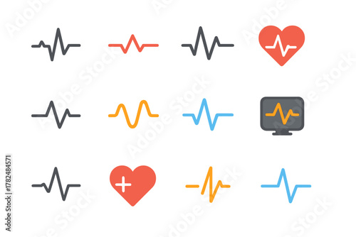 Heartbeat and Medical Monitoring Icons Set