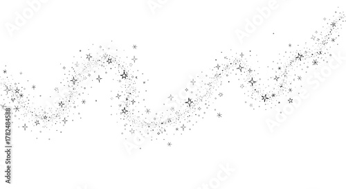 Wavy trail of glittering stardust and stars, hand-drawn in a simple sketch style to illustrate a magical, cosmic effect.