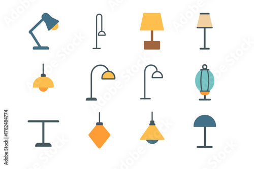 Lamp set of 12 minimalist vector illustrations