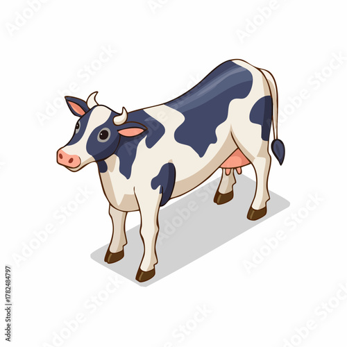 Black and white spotted cow standing isometric