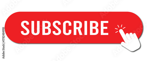 Red subscribe button vector with cursor click, digital CTA graphic
