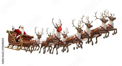 Santa Claus riding sleigh with reindeer cartoon illustration