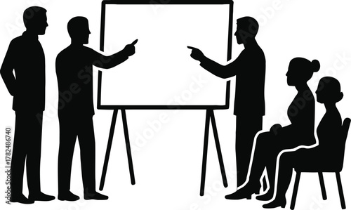 Professional team collaborating in a dynamic business meeting, engaging in a productive presentation and discussion session