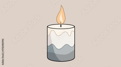 Elegant candle with soft glowing flame in minimal line vector style. Clean and modern illustration representing warmth, peace, and comfort during the cold winter season with smooth symmetry 