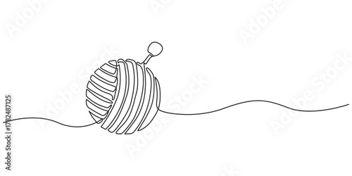 Clew ball of thread. Continuous one line drawing, Ball of Yarn Line Art, Hand knitted sweater in continuous line art drawing style. Ball of thread and pullover knitted garment. Knitting and crocheting