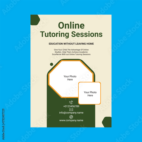 Creative Online Tutoring Flyer Design For Vector Template.