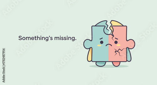 A sad, broken puzzle piece expressing a feeling of something missing, concept of incompleteness