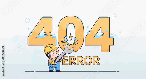 404 Error Page Illustration Cute Cartoon Mechanic Fixing a Broken Connection with Tools
