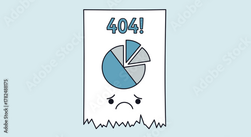 Sad Pie Chart Error 404 Illustration - Website Not Found Icon