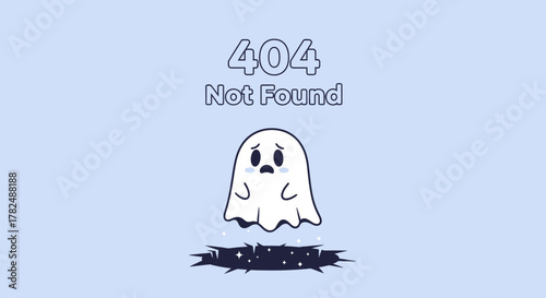 Ghostly 404 Error Page Not Found Illustration with a Sad Character Falling into a Crack