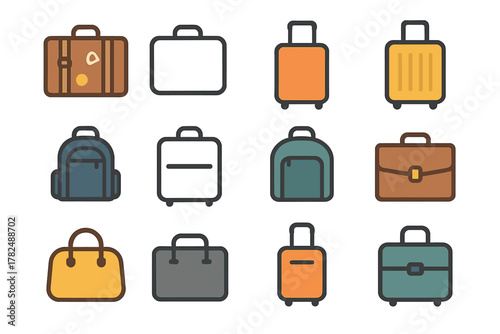 Luggage and Bags Icon Set in Grid Layout