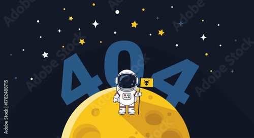 Astronaut on the Moon with 404 Error Message, Space Exploration Theme