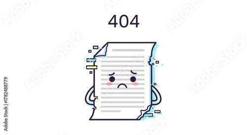 Page Not Found 404 Error - Sad Document Character Illustration