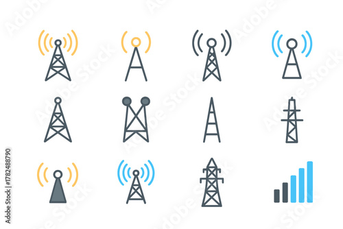 Tower Communication Icons Set