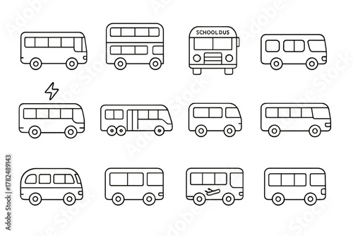 Bus Line Art Icon Set