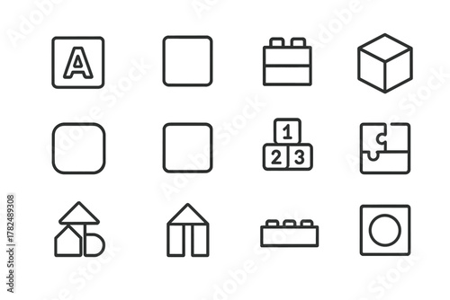 toy blocks icon set in line style