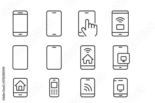 set of smartphone line icons on white background