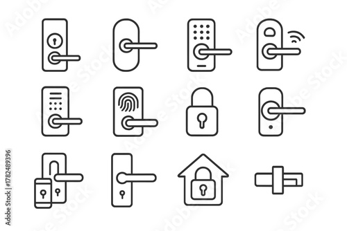 Set of Door Locks and Security Features Line Icons
