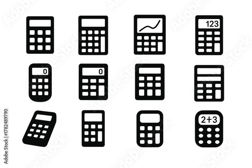 Calculator Icon Set in Black and White