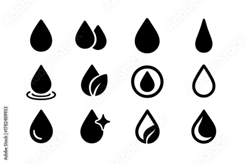 Water Drop Icon Set on White Background