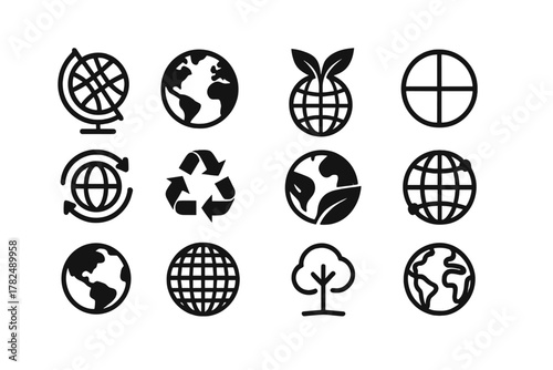 Globe and Environmental Black Icons Set