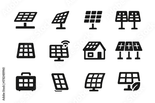 solar panel icons set for stock