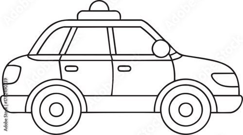 Police car line drawing illustration for coloring and education design projects