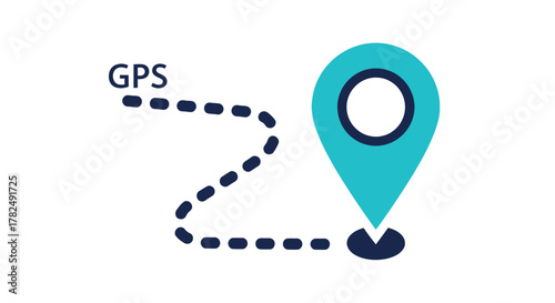 Blue location pin with dotted path leading to it silhouette