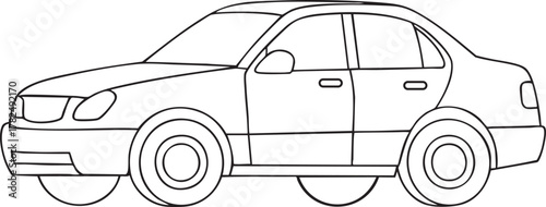 Sedan car side view outline illustration for automotive design and creative coloring projects