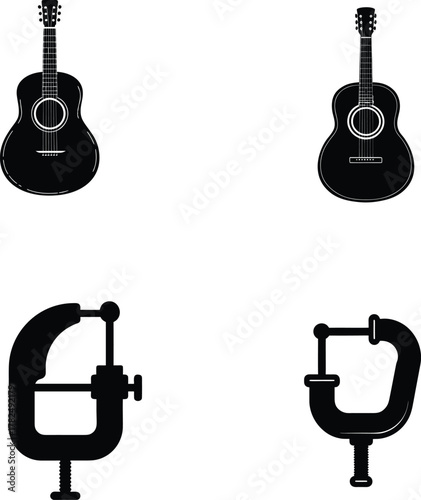 A C Clamp and classic acoustic Guitar silhouette illustration.