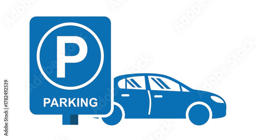 Blue parking sign with a car illustration simple design silhouette