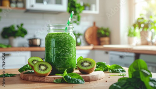 Green Smoothie with Kiwi and Spinach