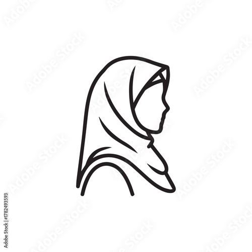 "Hijab woman outline, Islamic character illustration."